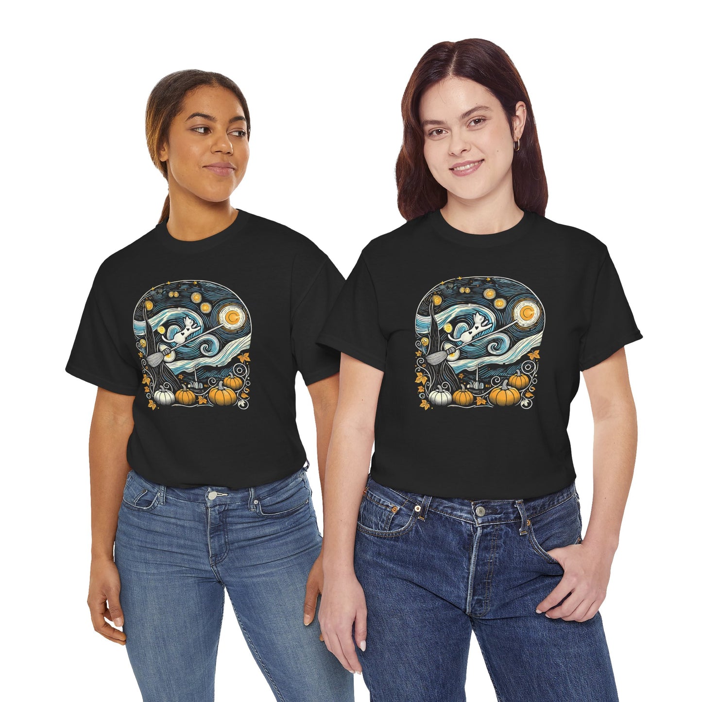 Halloween Starry Night - Broom Cat