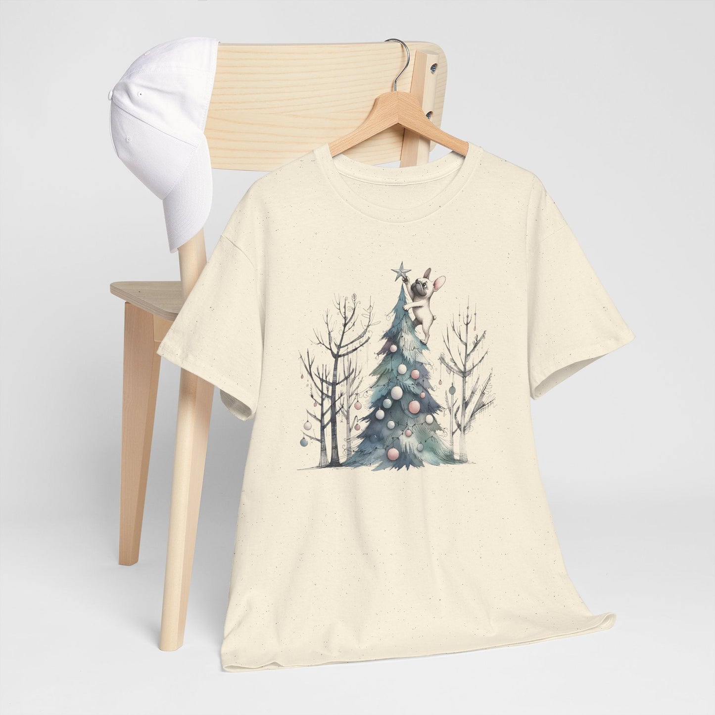Frenchie Climbing the Christmas Tree - WhimsyInkWear