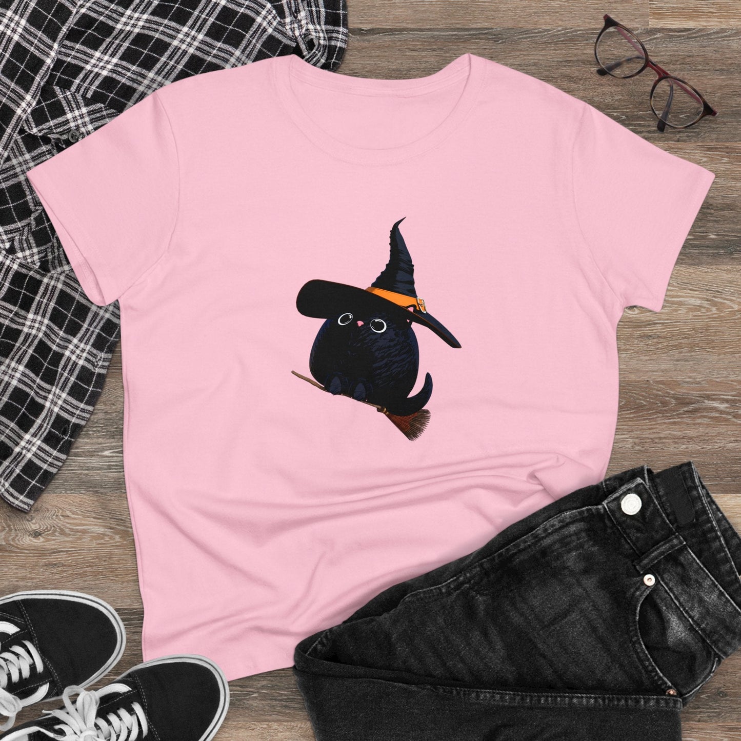 Halloween Kitty on a broom! - WhimsyInkWear