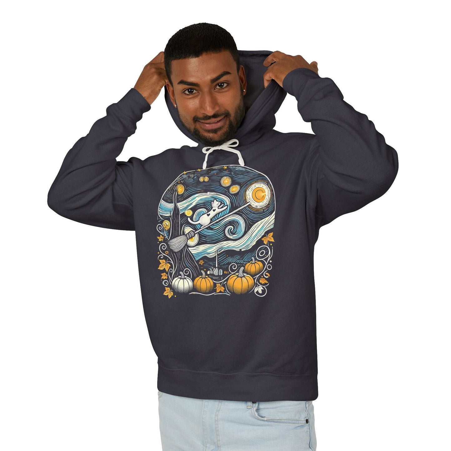 Halloween Starry Night - Broom Cat - WhimsyInkWear