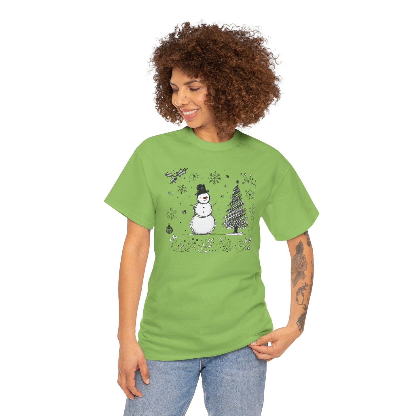 Snowman Scribble Tree Tee - WhimsyInkWear