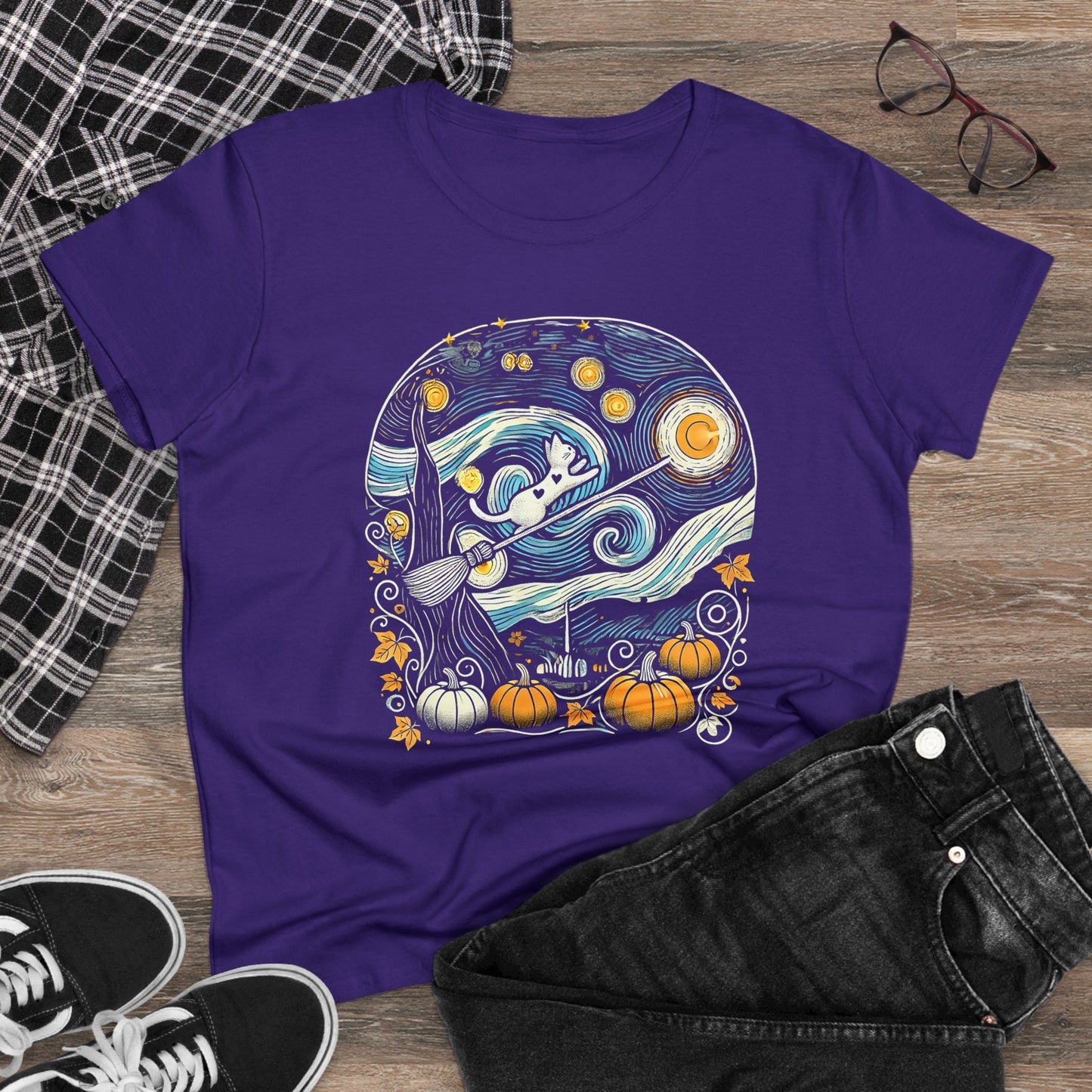 Halloween Starry Night - Broom Cat