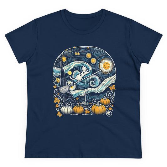 Halloween Starry Night - Broom Cat
