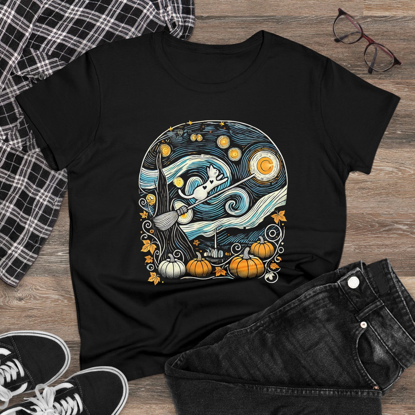 Halloween Starry Night - Broom Cat