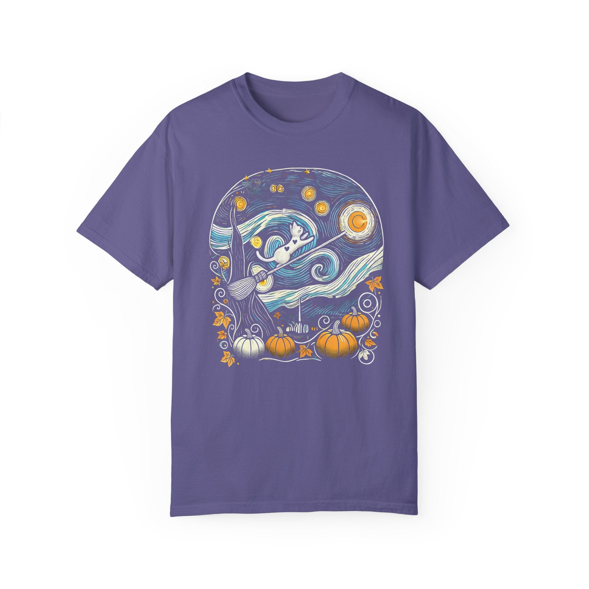 Halloween Starry Night - Broom Cat