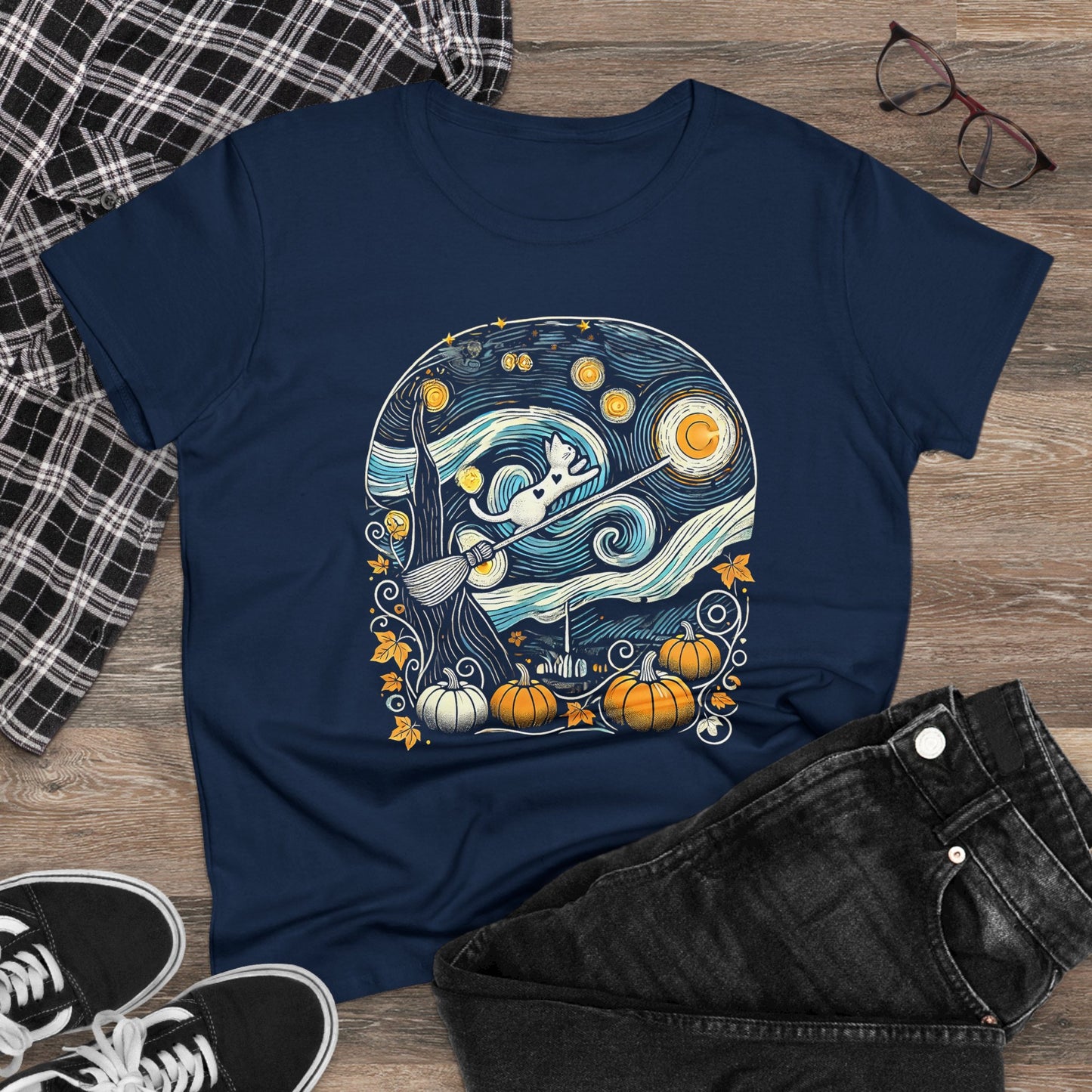 Halloween Starry Night - Broom Cat