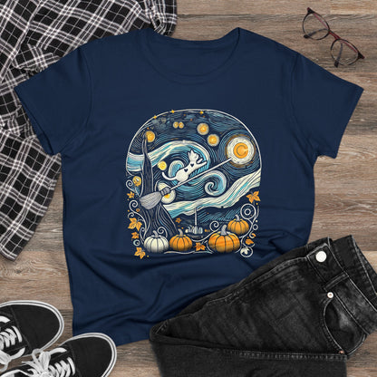 Halloween Starry Night - Broom Cat