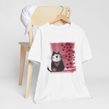 Cat Tee with Hearts - WhimsyInkWear