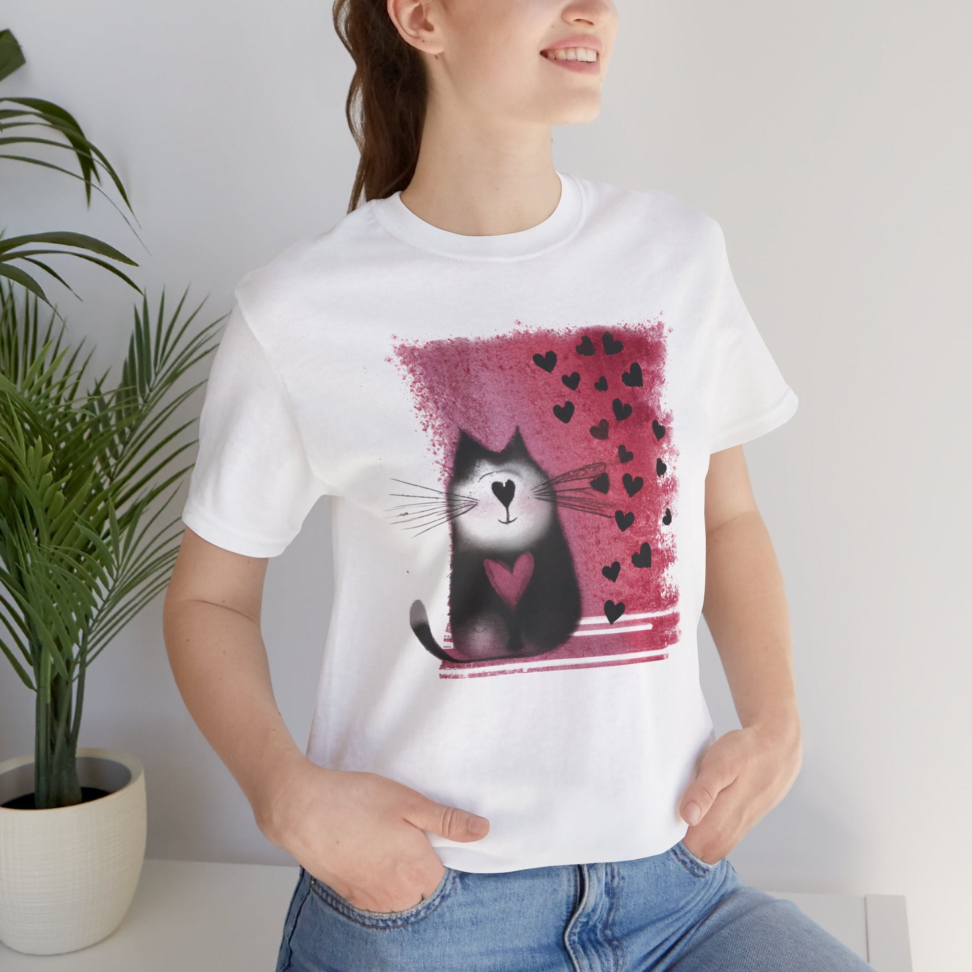 Cat Tee with Hearts - WhimsyInkWear
