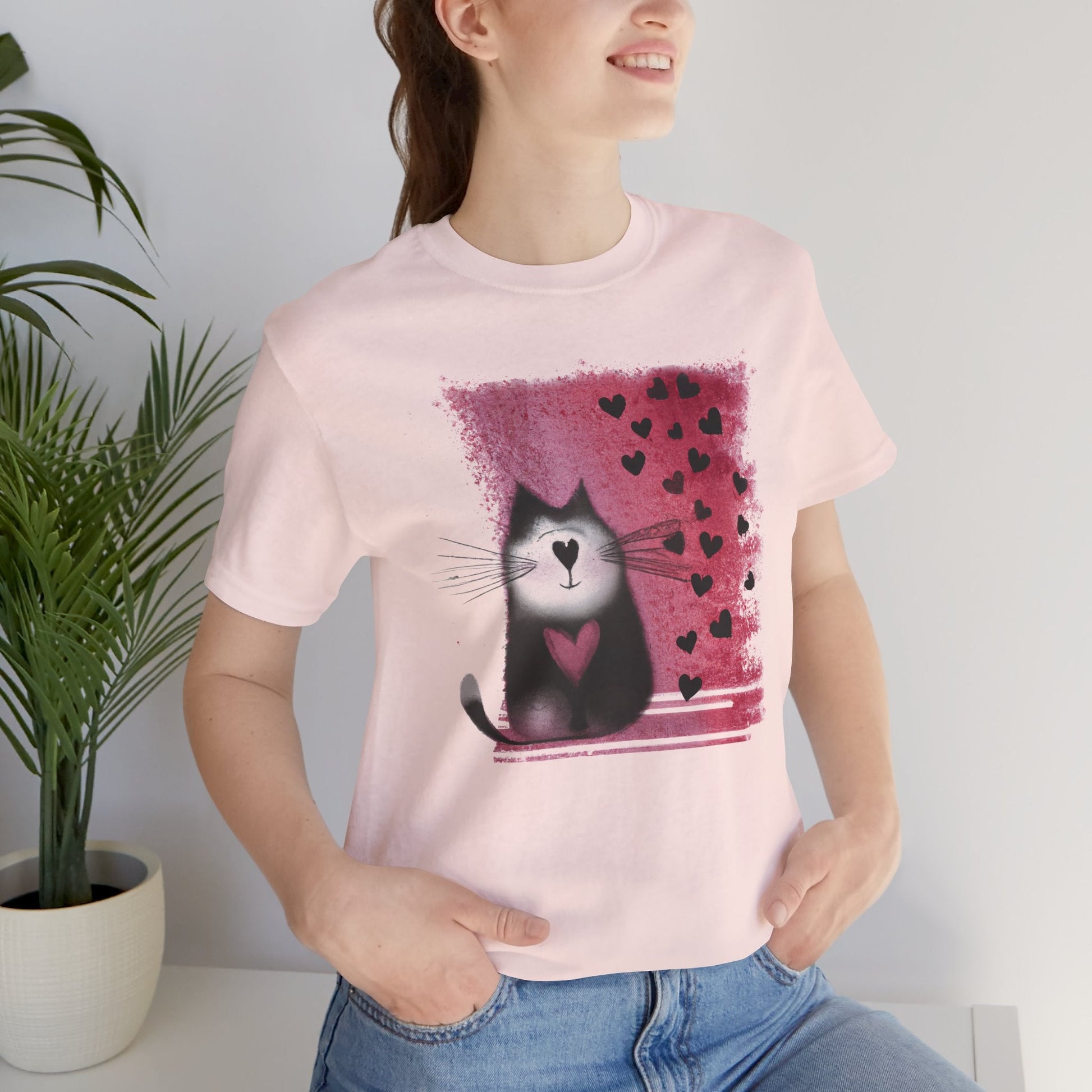 Cat Tee with Hearts - WhimsyInkWear