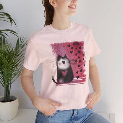 Cat Tee with Hearts - WhimsyInkWear