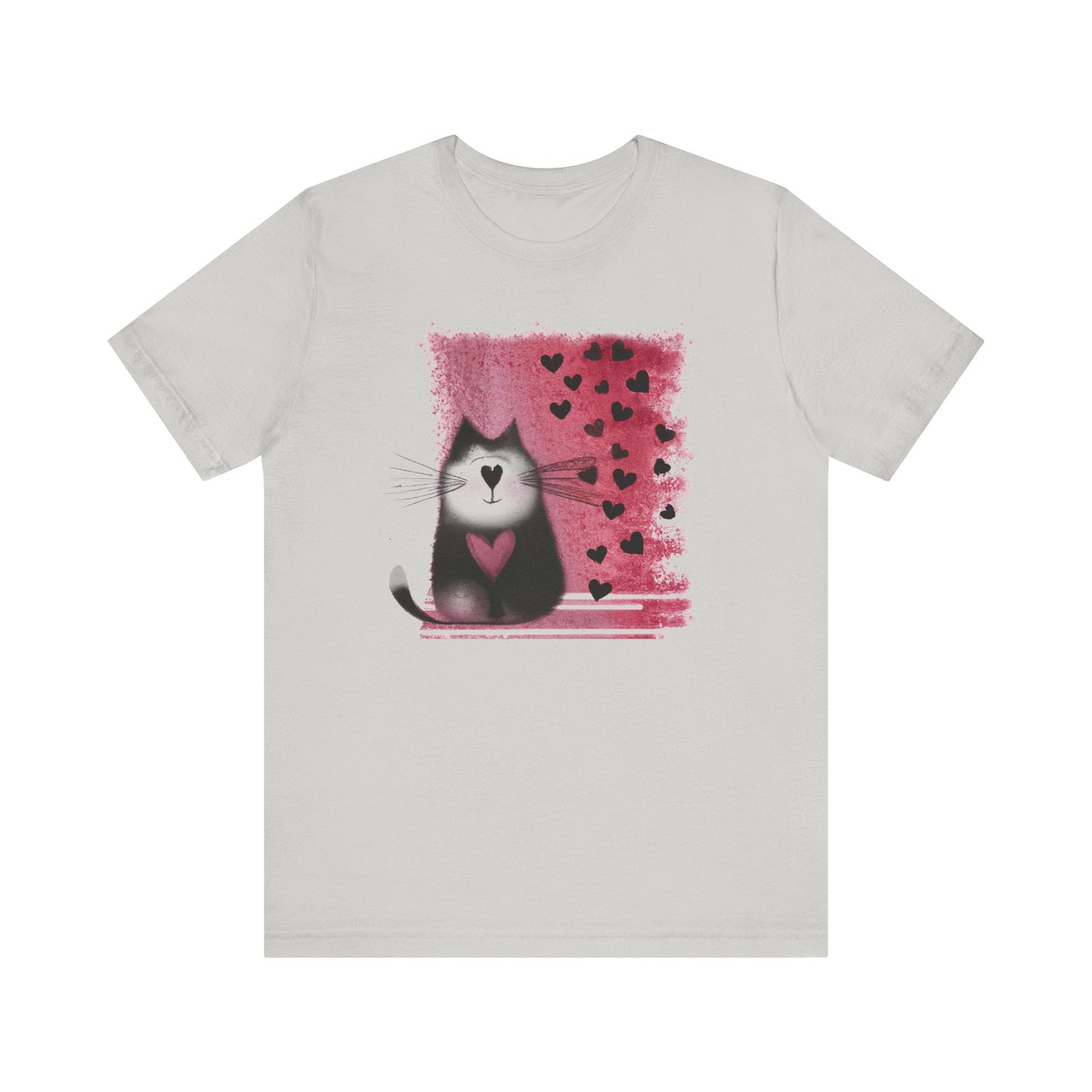 Cat Tee with Hearts - WhimsyInkWear