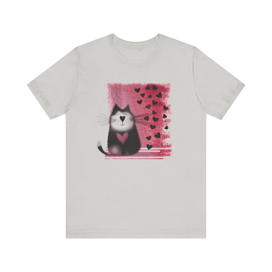 Cat Tee with Hearts - WhimsyInkWear