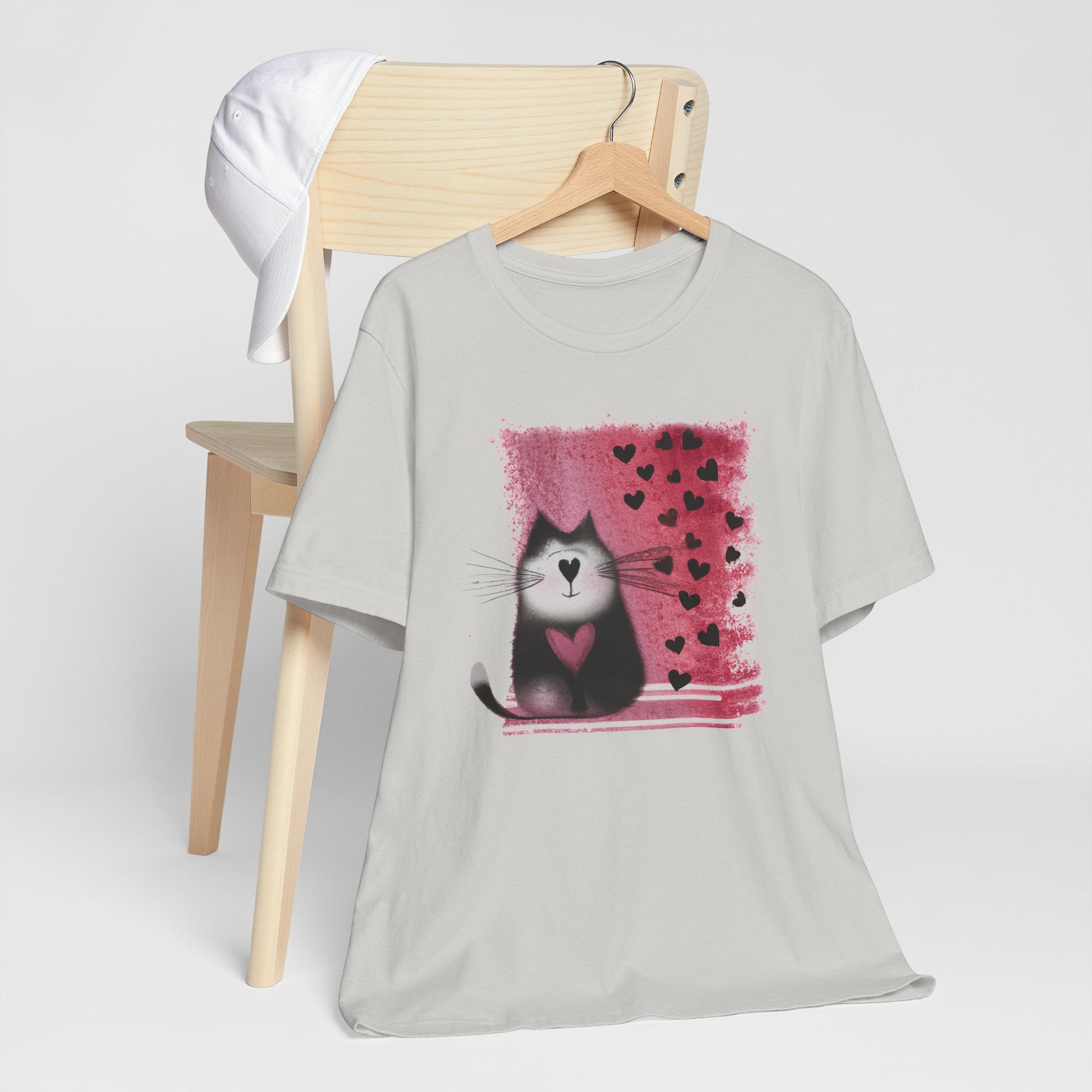 Cat Tee with Hearts - WhimsyInkWear