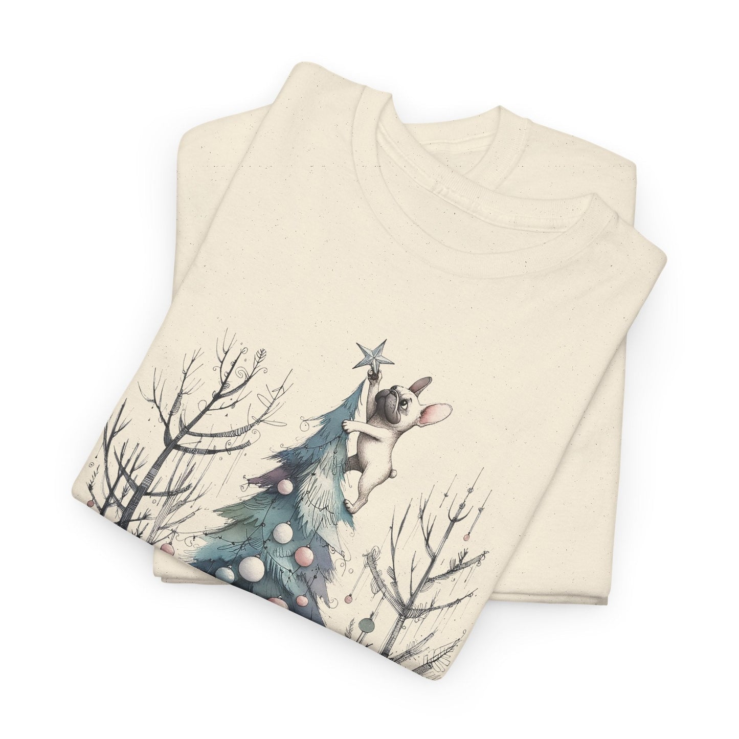 Frenchie Climbing the Christmas Tree - WhimsyInkWear