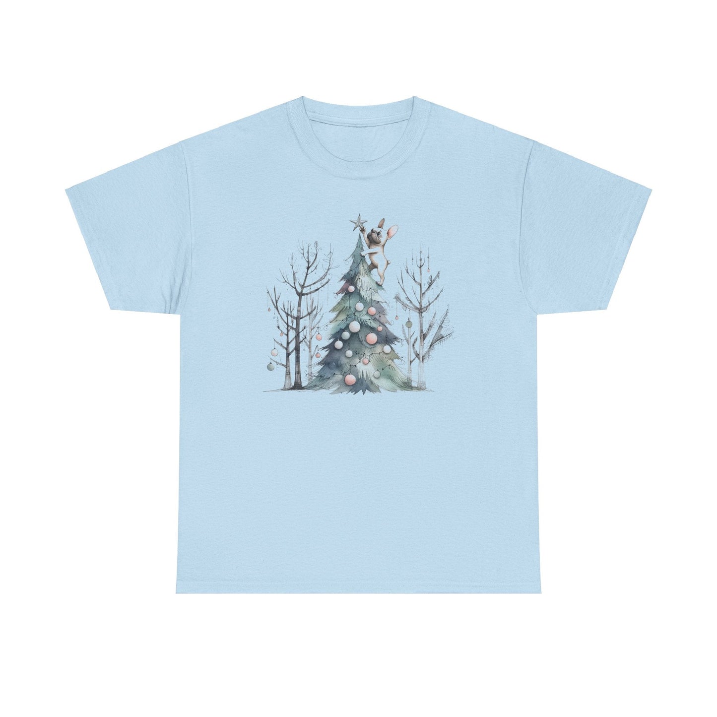 Frenchie Climbing the Christmas Tree - WhimsyInkWear