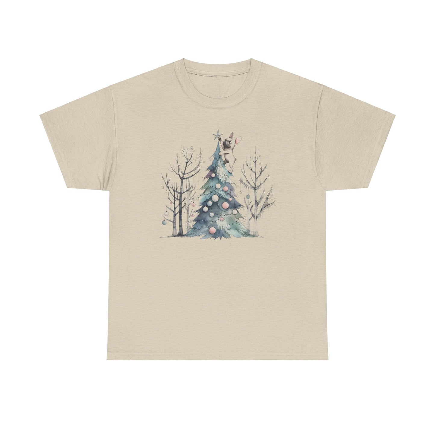 Frenchie Climbing the Christmas Tree - WhimsyInkWear