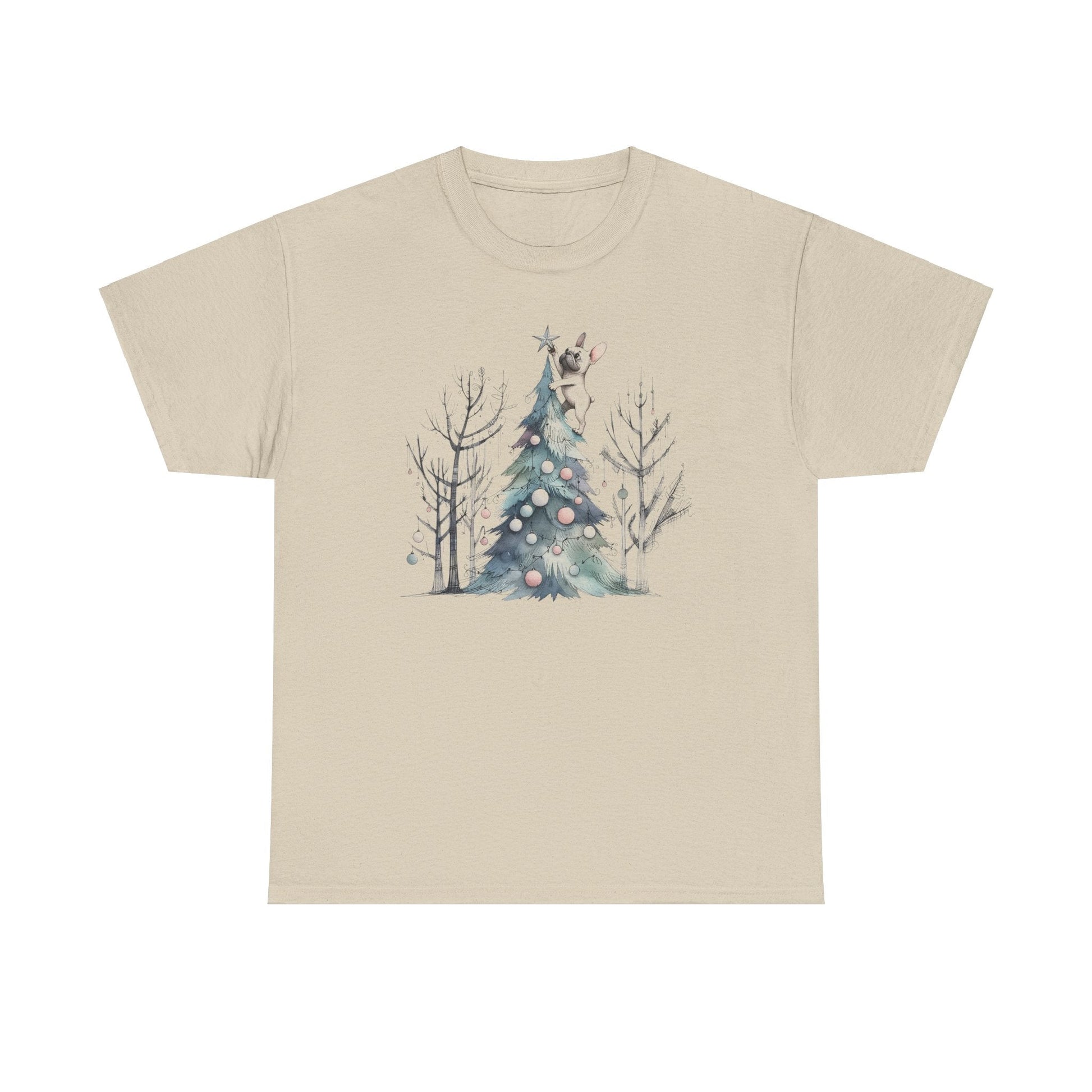 Frenchie Climbing the Christmas Tree - WhimsyInkWear