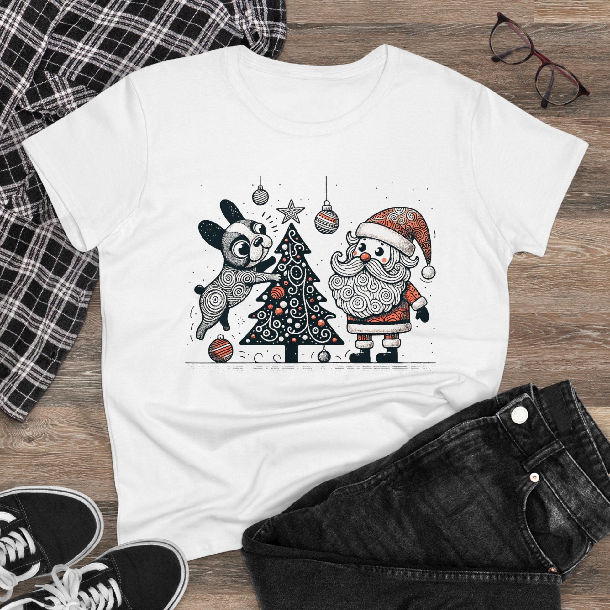 Frenchie Decorating the Christmas Tree - WhimsyInkWear