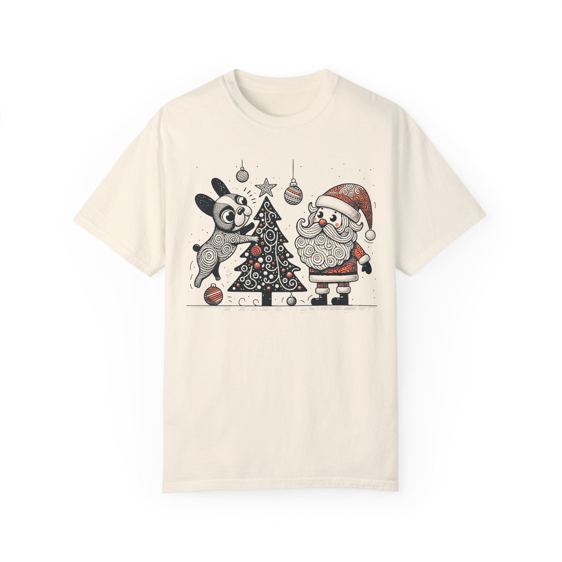 Frenchie Decorating the Christmas Tree - WhimsyInkWear