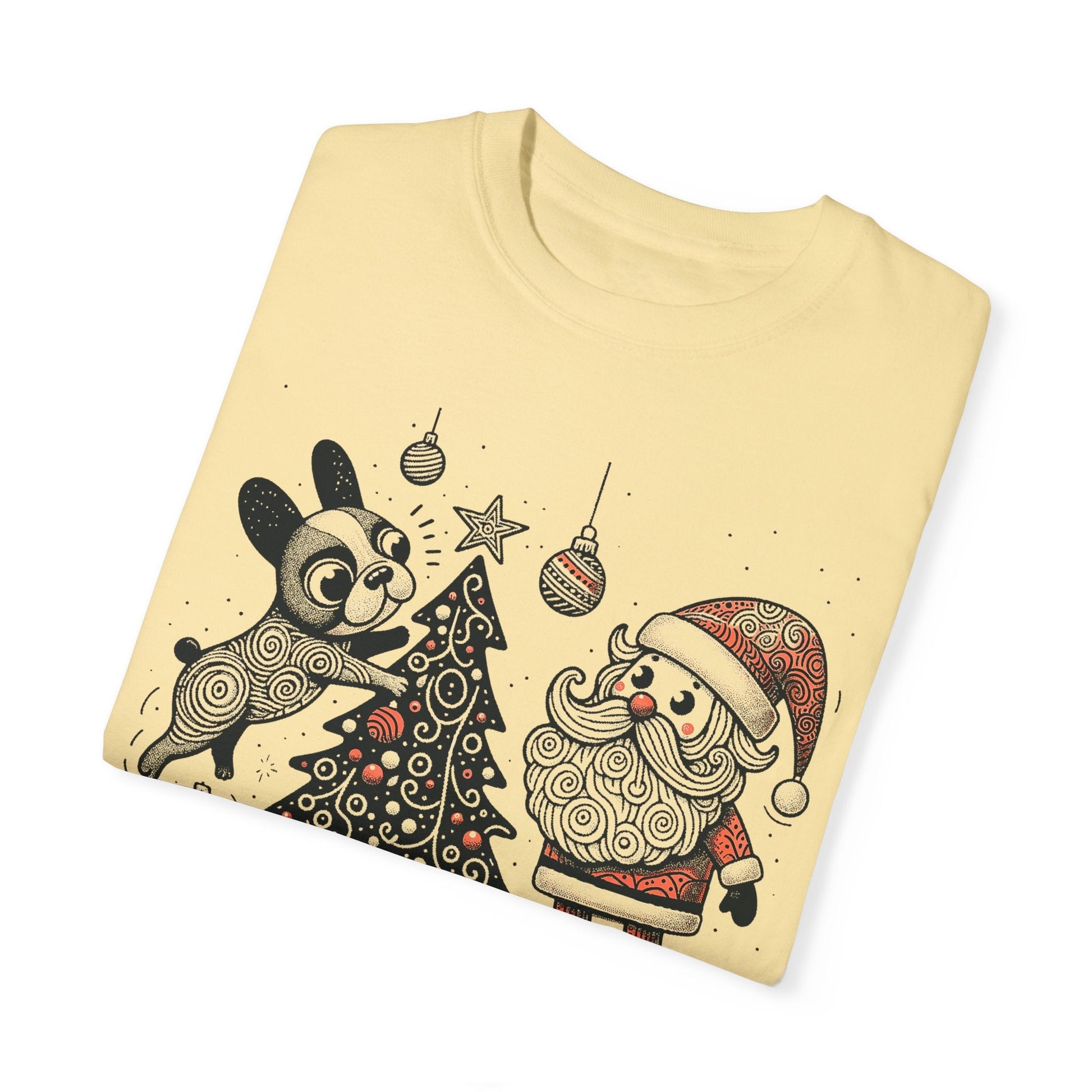 Frenchie Decorating the Christmas Tree - WhimsyInkWear