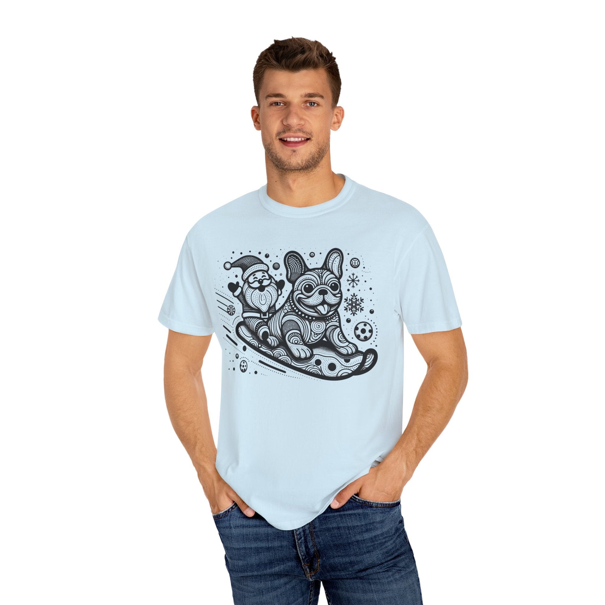 Frenchie Sledding with Santa - WhimsyInkWear