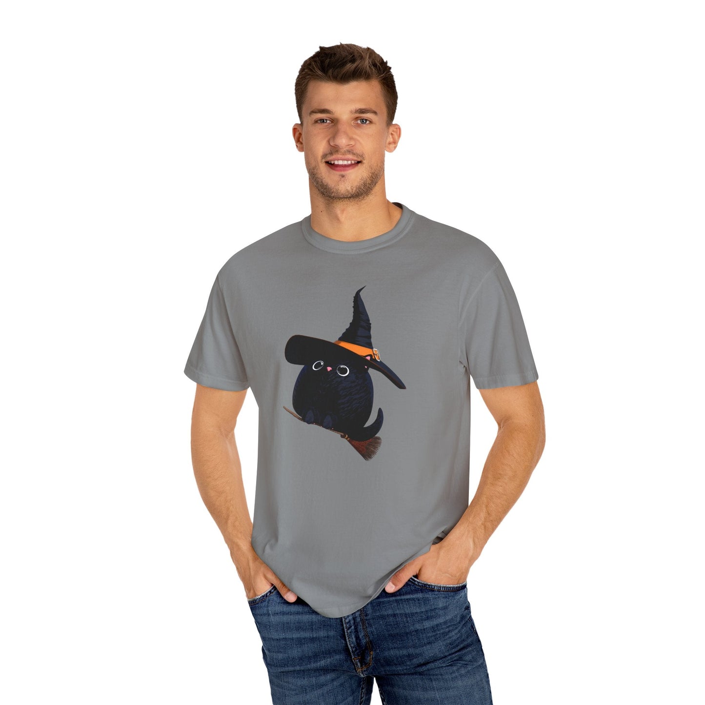 Halloween Kitty on a broom! - WhimsyInkWear