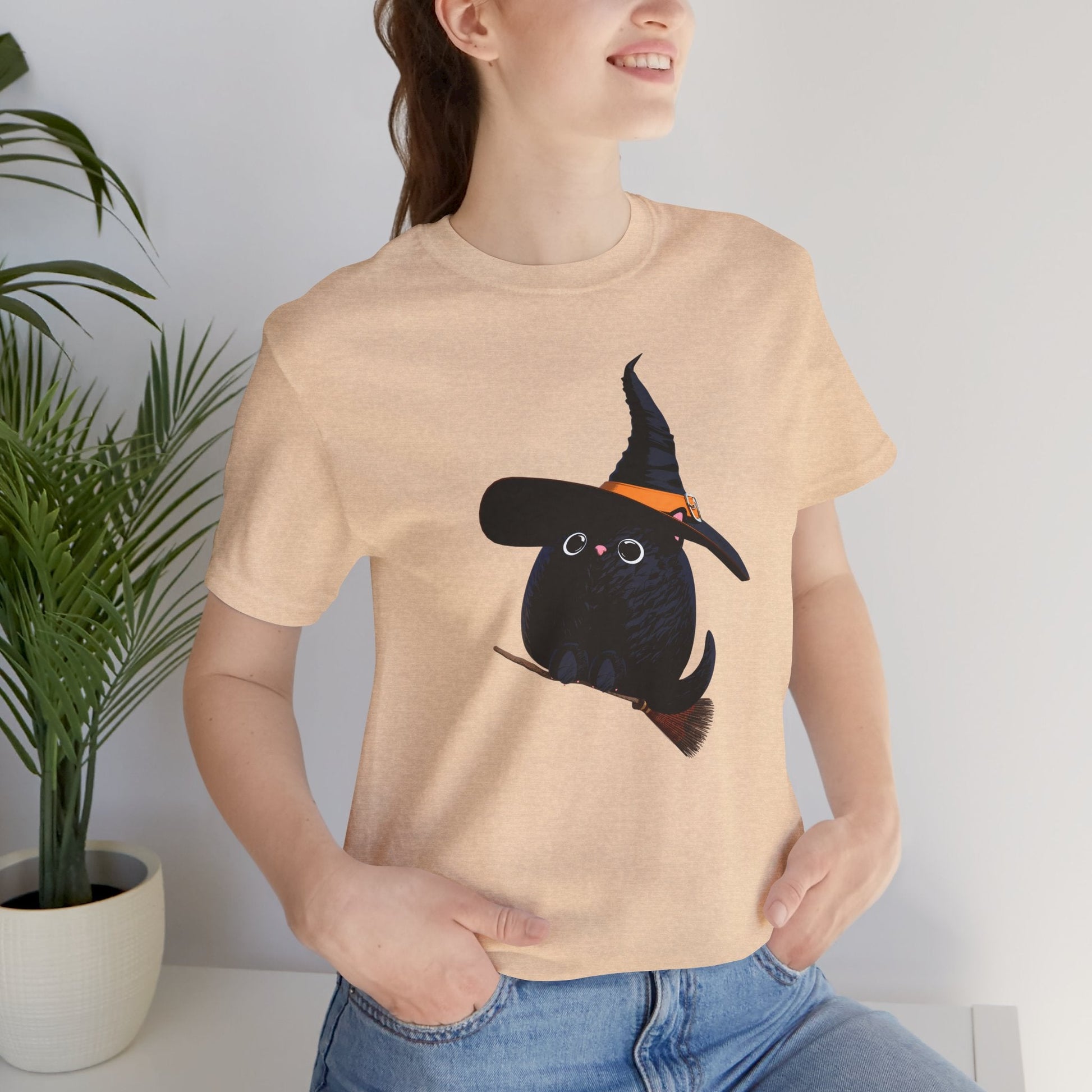 Halloween Kitty on a broom! - WhimsyInkWear