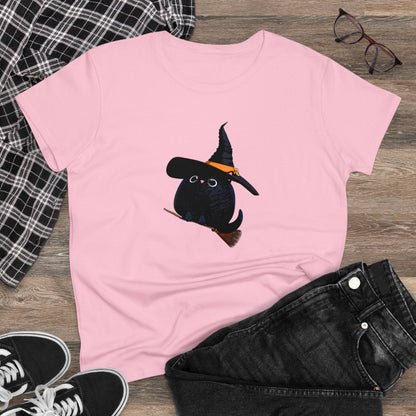 Halloween Kitty on a broom! - WhimsyInkWear