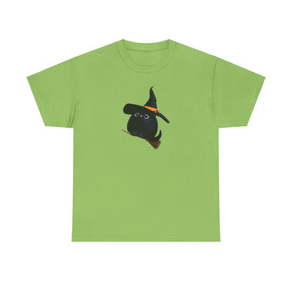 Halloween Kitty on a broom! - WhimsyInkWear