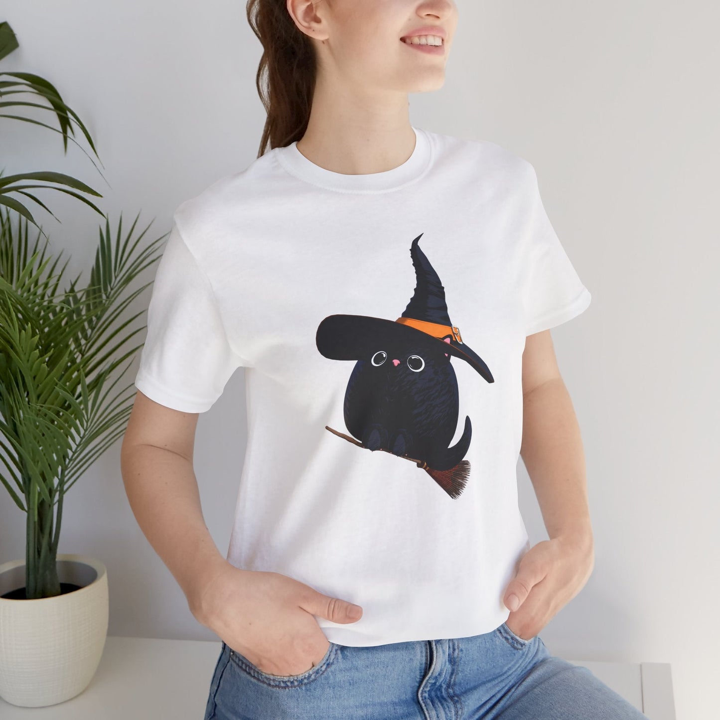 Halloween Kitty on a broom! - WhimsyInkWear