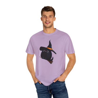 Halloween Kitty on a broom! - WhimsyInkWear