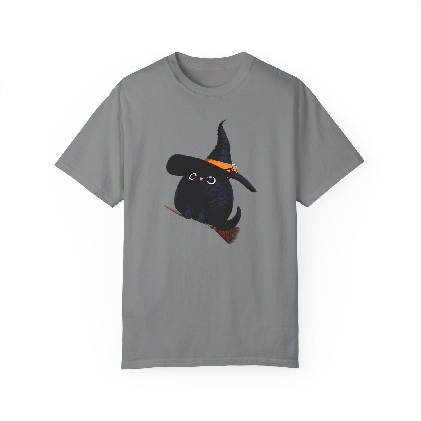 Halloween Kitty on a broom! - WhimsyInkWear