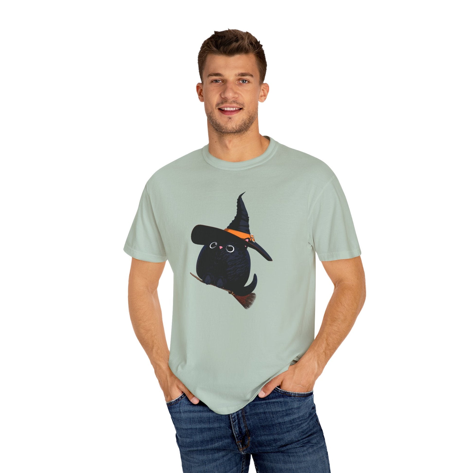 Halloween Kitty on a broom! - WhimsyInkWear