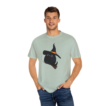 Halloween Kitty on a broom! - WhimsyInkWear