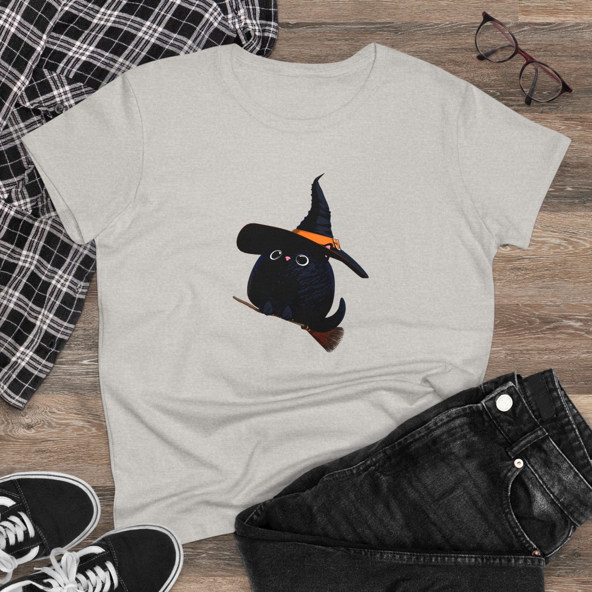 Halloween Kitty on a broom! - WhimsyInkWear