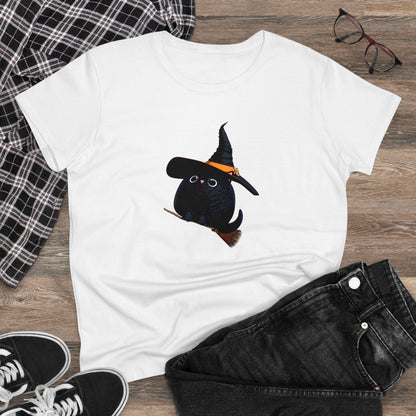 Halloween Kitty on a broom! - WhimsyInkWear