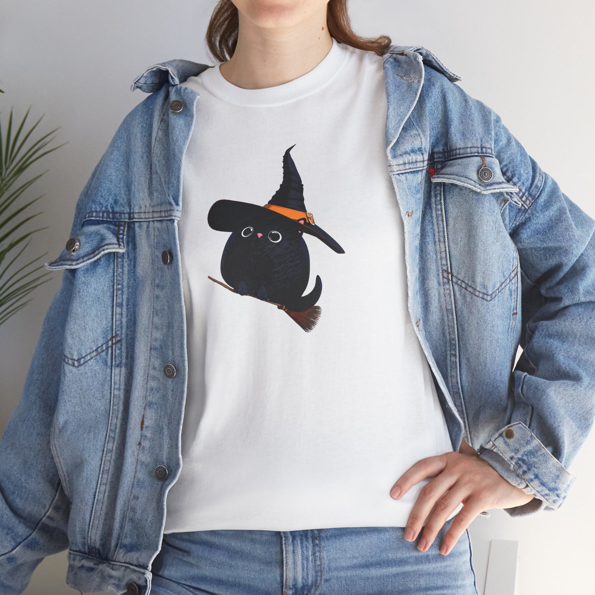 Halloween Kitty on a broom! - WhimsyInkWear