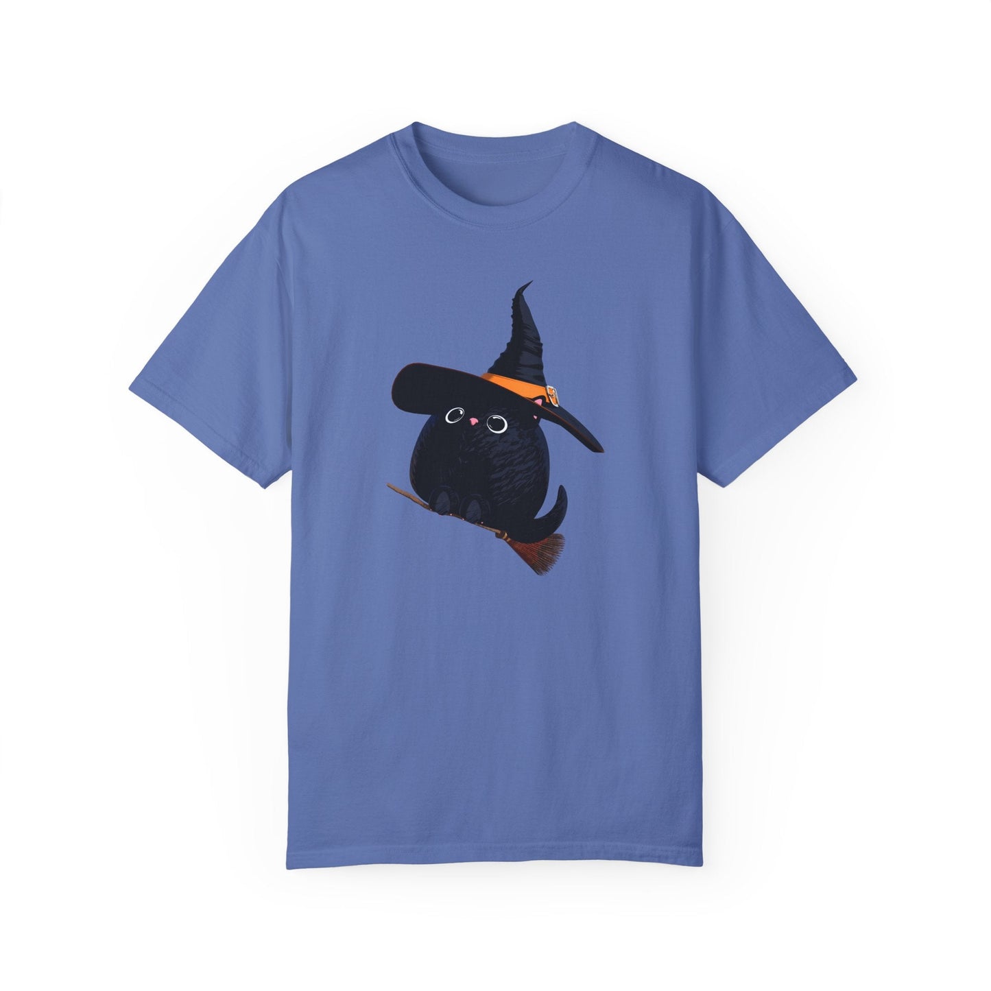 Halloween Kitty on a broom! - WhimsyInkWear