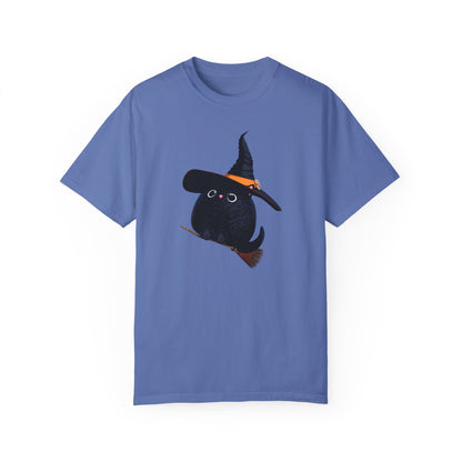 Halloween Kitty on a broom! - WhimsyInkWear