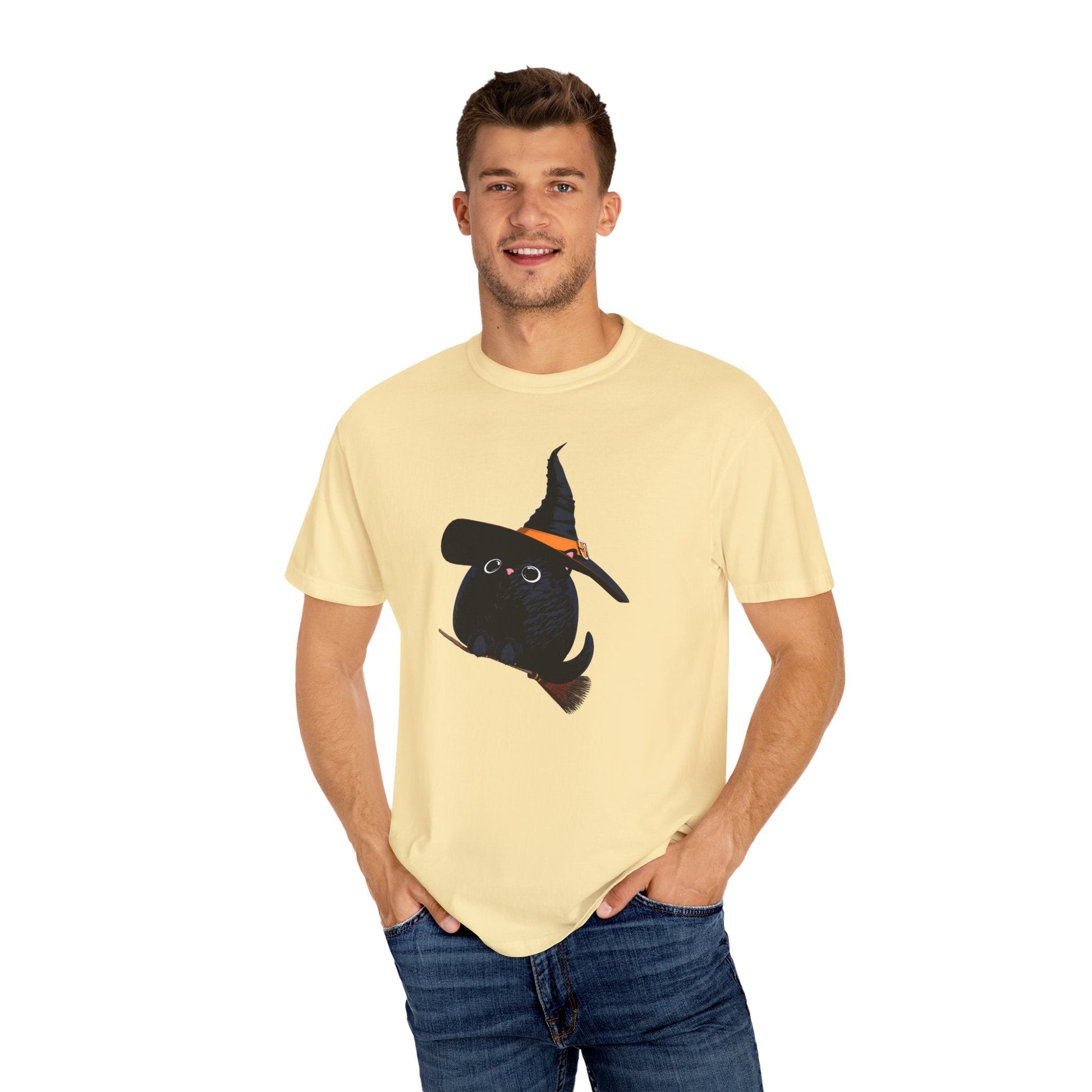 Halloween Kitty on a broom! - WhimsyInkWear