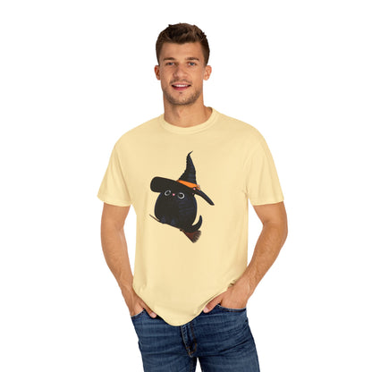 Halloween Kitty on a broom! - WhimsyInkWear