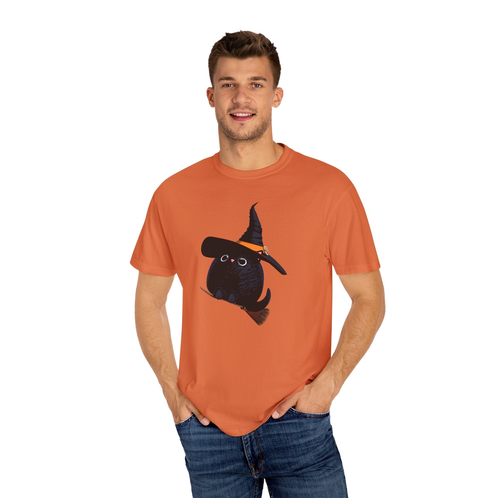 Halloween Kitty on a broom! - WhimsyInkWear