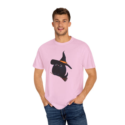Halloween Kitty on a broom! - WhimsyInkWear