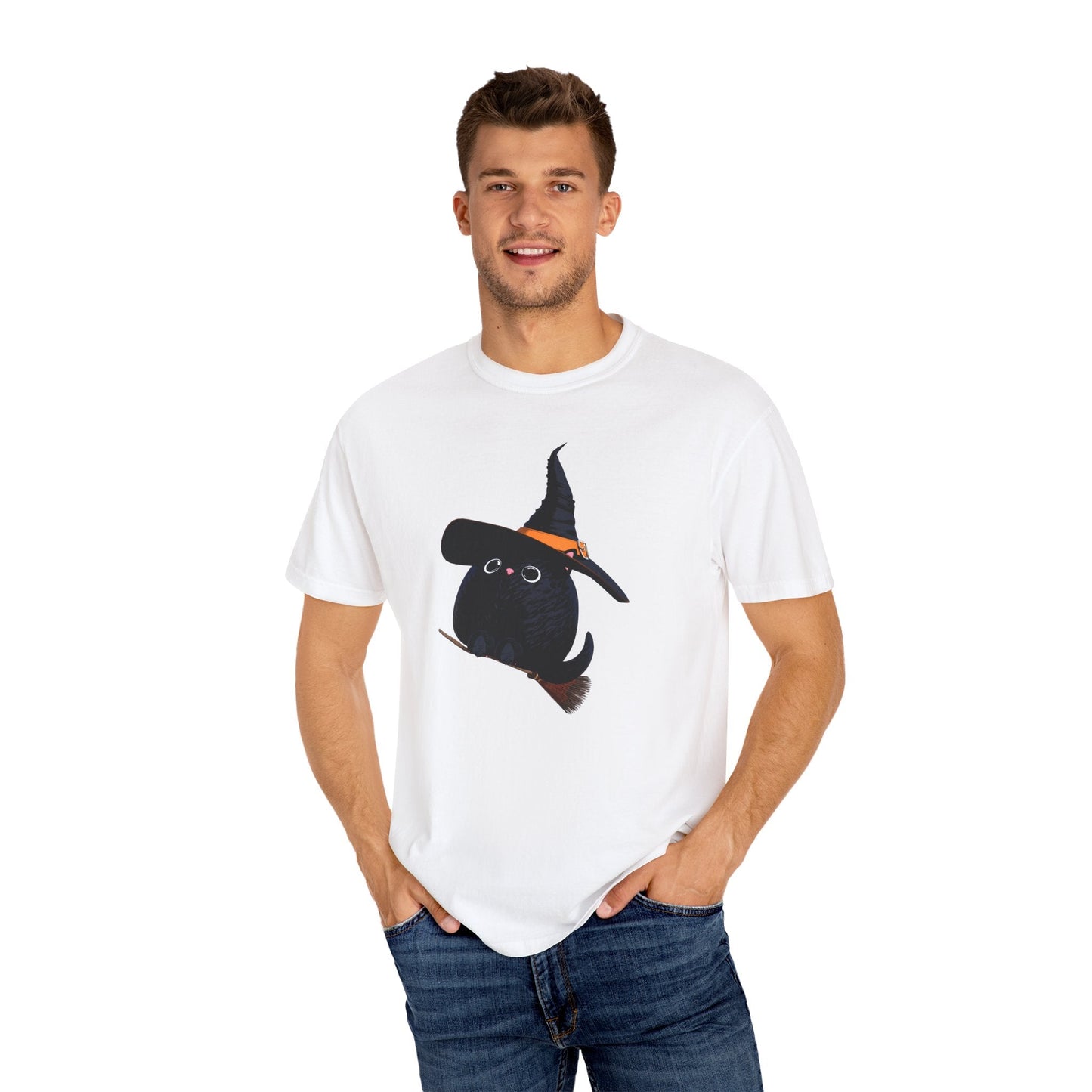 Halloween Kitty on a broom! - WhimsyInkWear