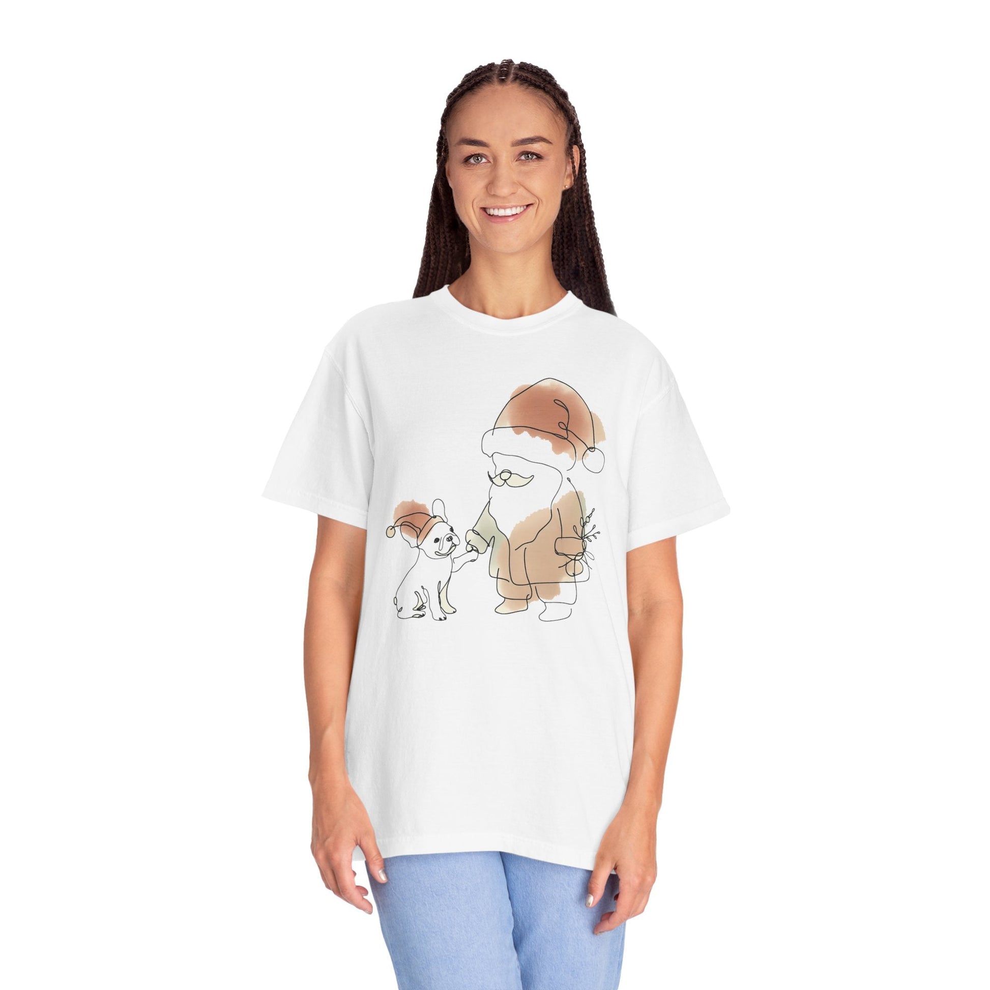 Minimalist Santa and a Frenchie - WhimsyInkWear