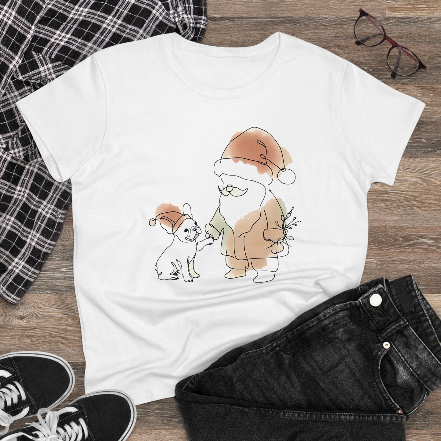 Minimalist Santa and a Frenchie - WhimsyInkWear