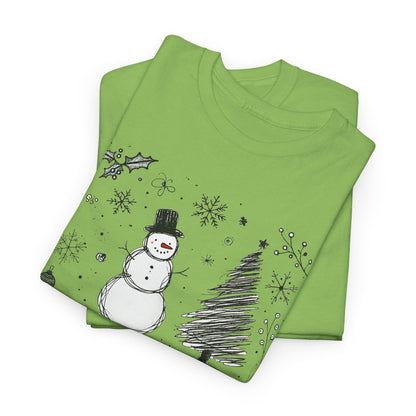 Snowman Scribble Tree Tee - WhimsyInkWear