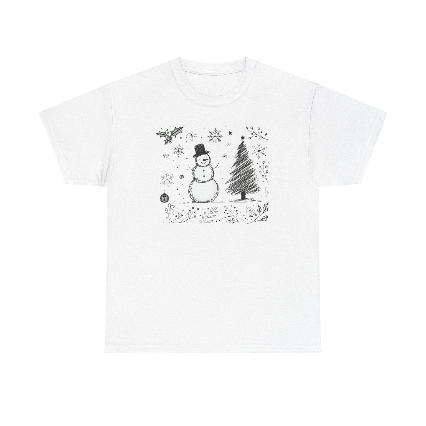 Snowman Scribble Tree Tee - WhimsyInkWear