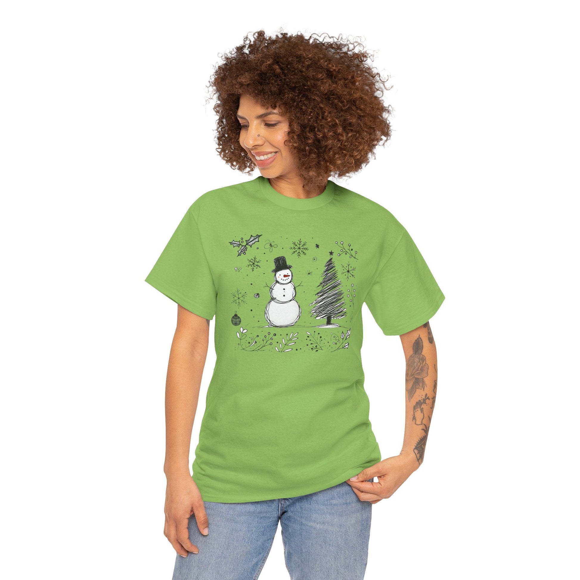 Snowman Scribble Tree Tee - WhimsyInkWear
